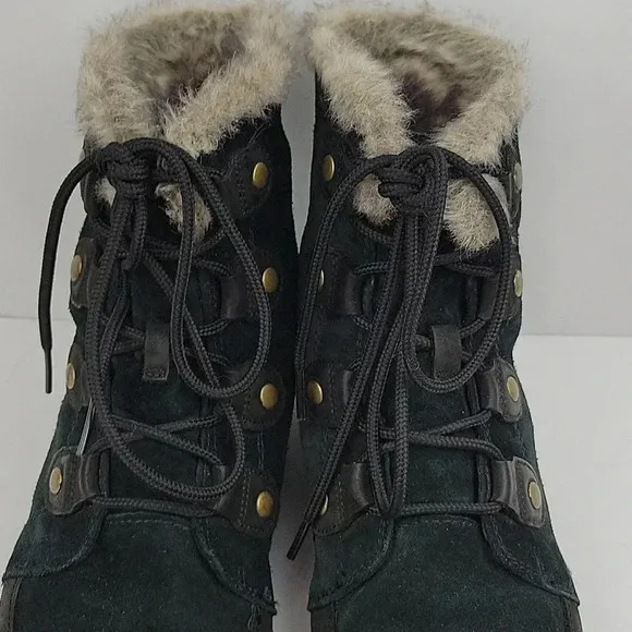 Sorel Explorer Joan Faux Fur Trim Boot Black Suede Size 10