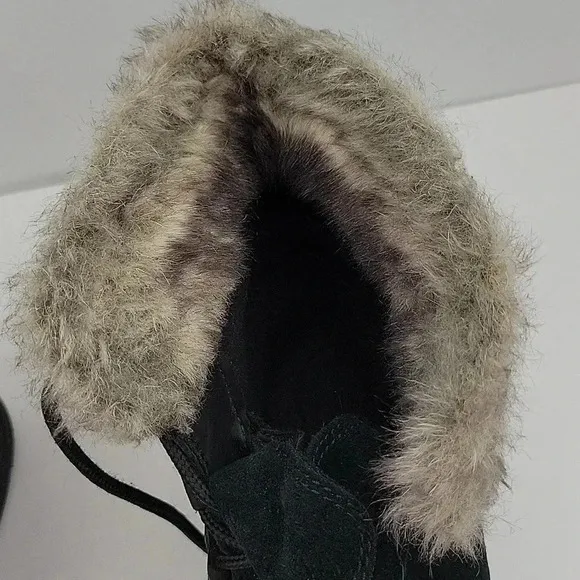 Sorel Explorer Joan Faux Fur Trim Boot Black Suede Size 10