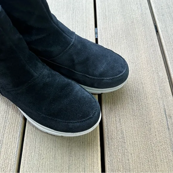 Sorel Explorer Side Zip Suede Black Boots Waterproof Faux Fur Lined Size 7 Women