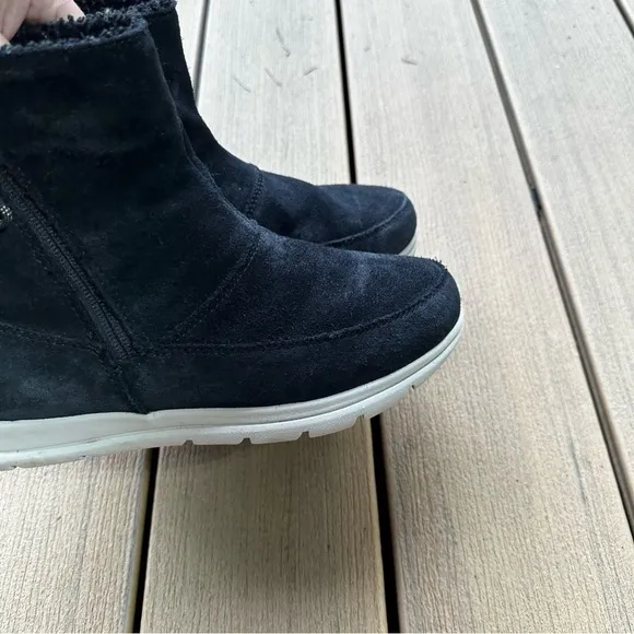 Sorel Explorer Side Zip Suede Black Boots Waterproof Faux Fur Lined Size 7 Women