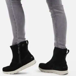 Sorel Explorer Side Zip Suede Black Boots Waterproof Faux Fur Lined Size 7 Women