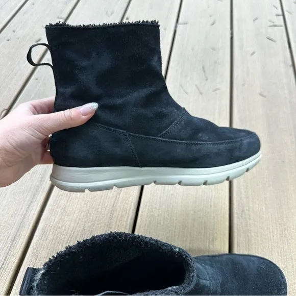 Sorel Explorer Side Zip Suede Black Boots Waterproof Faux Fur Lined Size 7 Women