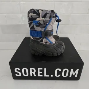 Sorel Flurry Insulated Waterproof Winter Snow Boot Boys Black Blue Size 6 NV2655