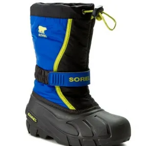 Sorel Flurry kids Black blue Waterproof Winter boots size 7 8.5 cy