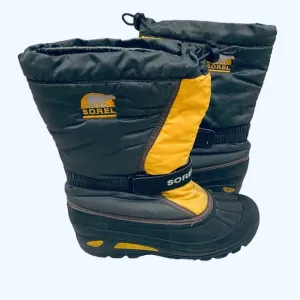 Sorel Flurry Snow Boots Black Yellow Kids 5 Outdoor Waterproof Winter