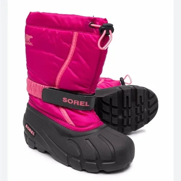 SOREL Girl's Youth &quot;Flurry&quot; Winter Drawstring Snow Boots Deep Blush SZ 6 Big Kid