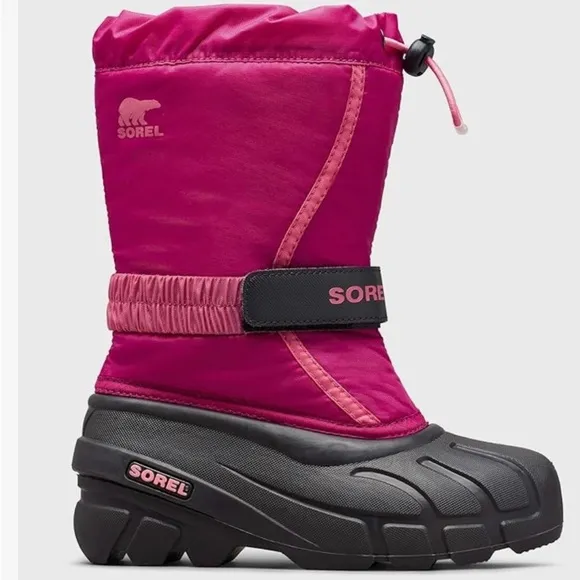 SOREL Girl's Youth &quot;Flurry&quot; Winter Drawstring Snow Boots Deep Blush SZ 6 Big Kid