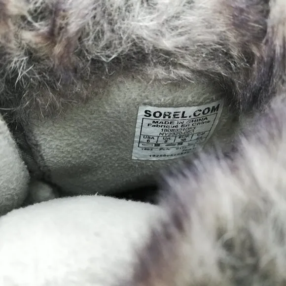 Sorel Gray Winter Snow Boots Faux Fur Size 6 Explorer Joan Leather Suede Quarry