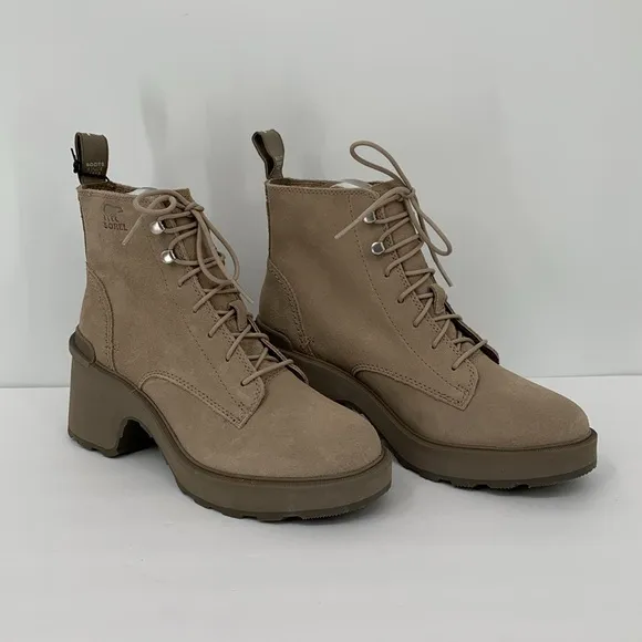 Sorel Hi-line lug boots suede leather waterproof chunky platform Taupe new 7.5