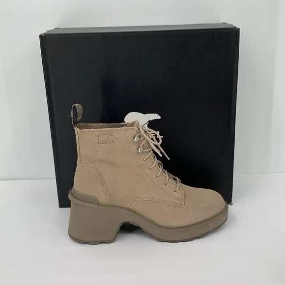 Sorel Hi-line lug boots suede leather waterproof chunky platform Taupe new 7.5
