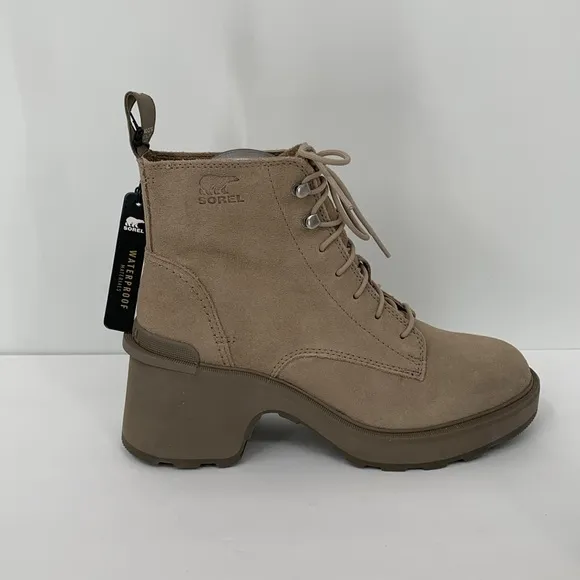 Sorel Hi-line lug boots suede leather waterproof chunky platform Taupe new 7.5