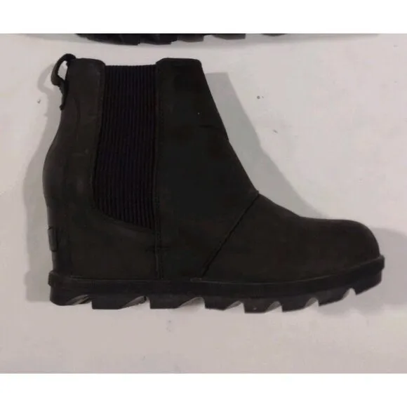 Sorel Joan of Arc Wedge II Chelsea Bootie Boots Size 8 Black Pull On Leather