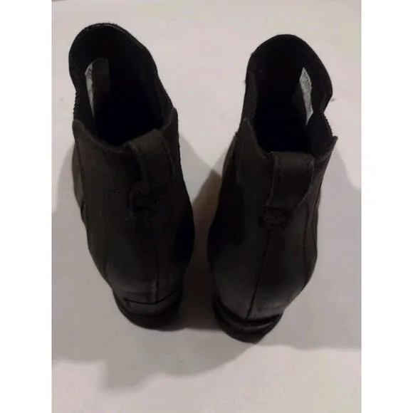 Sorel Joan of Arc Wedge II Chelsea Bootie Boots Size 8 Black Pull On Leather