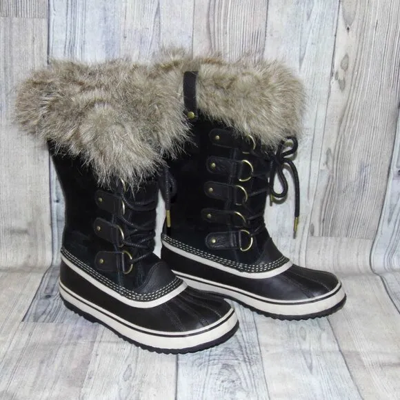 SOREL Joan Of Arctic Black Suede/Faux Fur Tall Winter Boots Womens Size 8.5