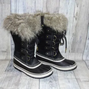 SOREL Joan Of Arctic Black Suede/Faux Fur Tall Winter Boots Womens Size 8.5