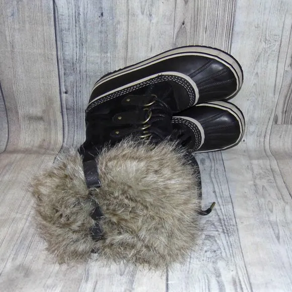 SOREL Joan Of Arctic Black Suede/Faux Fur Tall Winter Boots Womens Size 8.5