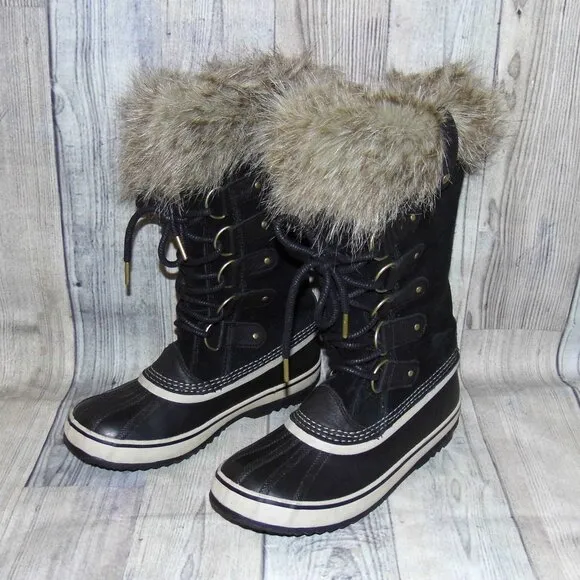 SOREL Joan Of Arctic Black Suede/Faux Fur Tall Winter Boots Womens Size 8.5