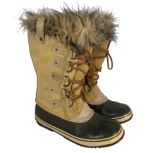 Sorel Joan of Arctic Boots Sz 11 Suede Faux Fur Lined Tan Fur-Lined Winter