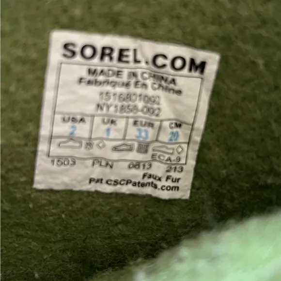 SOREL Joan of Arctic Snow Boots faux fur Waterproof kids Size 2 Pink Grey Green