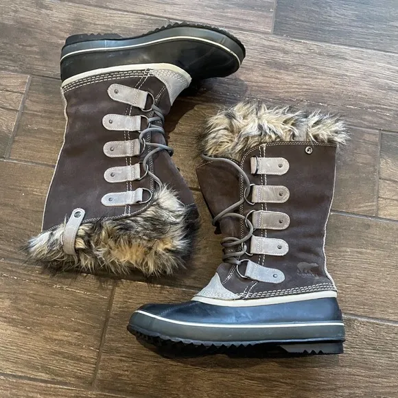 SOREL Joan of Arctic Suede Faux Fur Waterproof Boot Brown Womens 10 NEW no box