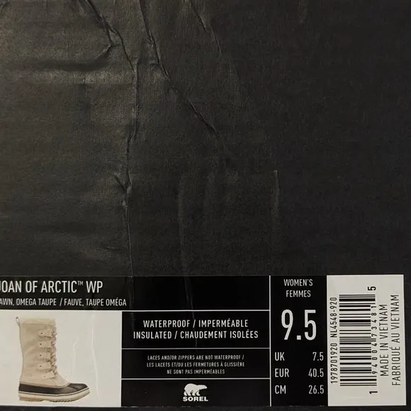 Sorel Joan of Arctic Waterproof Winter Boots, Light Grey Leather, Women's 9.5 M