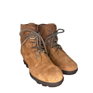 Sorel Joan of Arctic Women’s 5 Lace Up wedge Boots Brown Raw Suede Leather