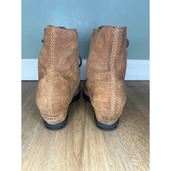 Sorel Joan of Arctic Women’s 5 Lace Up wedge Boots Brown Raw Suede Leather