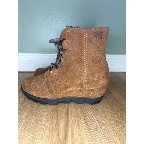 Sorel Joan of Arctic Women’s 5 Lace Up wedge Boots Brown Raw Suede Leather