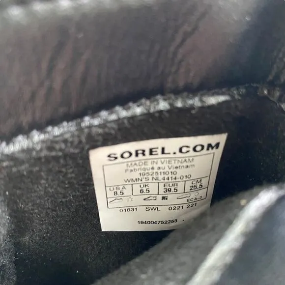 Sorel Lennox Black Leather &amp; Sherpa Shearling Winter Boots Size 8.5