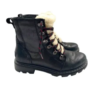 Sorel Lennox Black Leather &amp; Sherpa Shearling Winter Boots Size 8.5