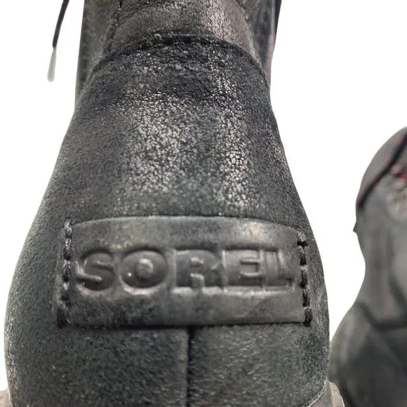 Sorel Lennox Black Leather &amp; Sherpa Shearling Winter Boots Size 8.5