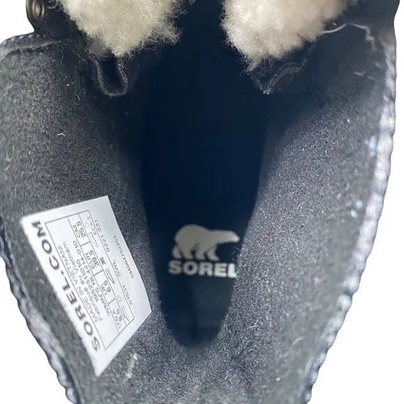 Sorel Lennox Black Leather &amp; Sherpa Shearling Winter Boots Size 8.5