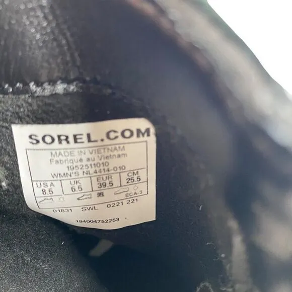 Sorel Lennox Black Leather &amp; Sherpa Shearling Winter Boots Size 8.5