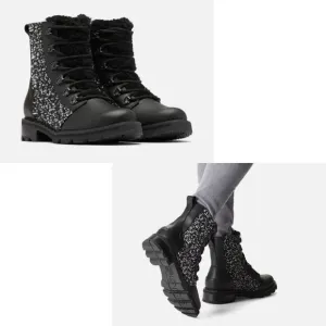 SOREL Lennox Genuine Shearling Waterproof Lace-Up Boot, Black/White, size 7.5