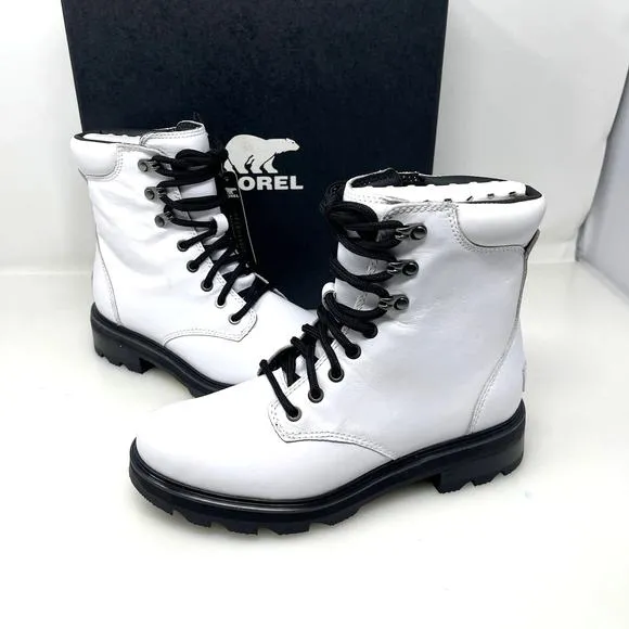 Sorel Lennox Waterproof Lace-Up Boots White and Black Size 8.5 New Retail $190‎