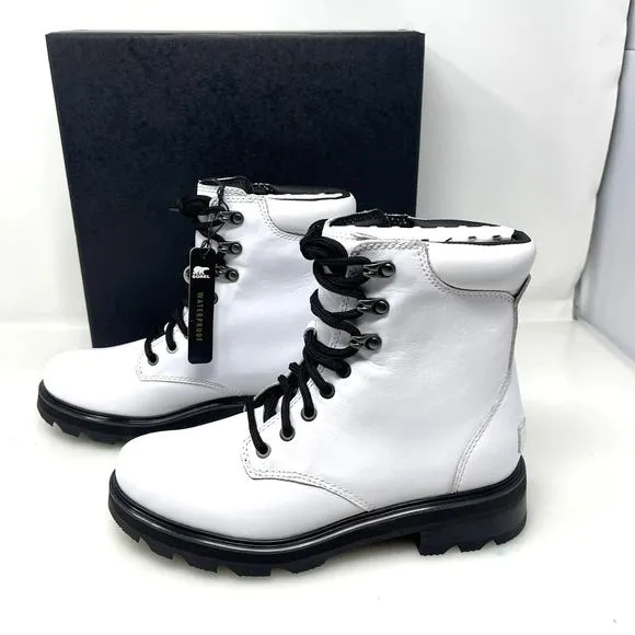 Sorel Lennox Waterproof Lace-Up Boots White and Black Size 8.5 New Retail $190‎