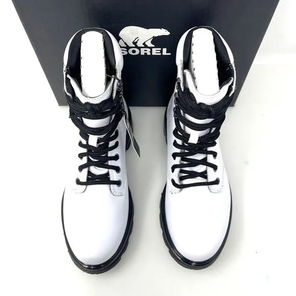 Sorel Lennox Waterproof Lace-Up Boots White and Black Size 8.5 New Retail $190‎