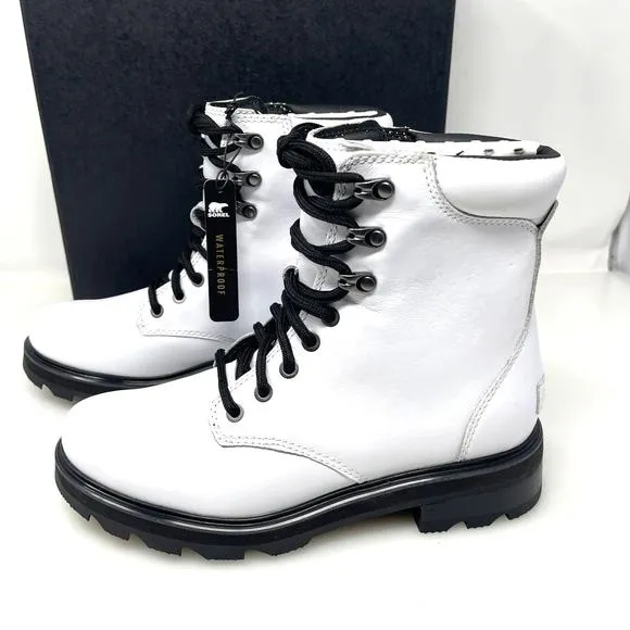 Sorel Lennox Waterproof Lace-Up Boots White and Black Size 8.5 New Retail $190‎