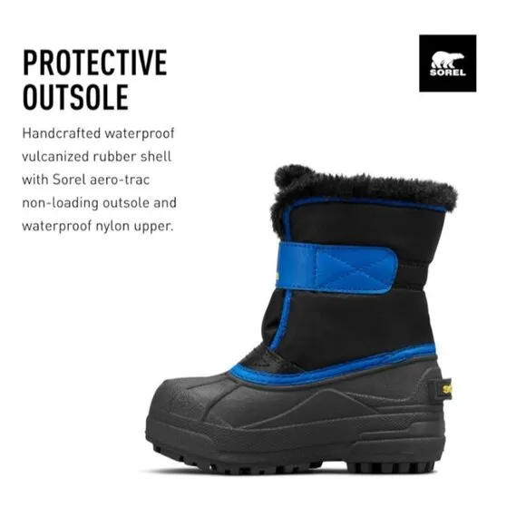 SOREL Little Kid 8 Snow Commander Insulated Waterproof Winter Boots Blue Black