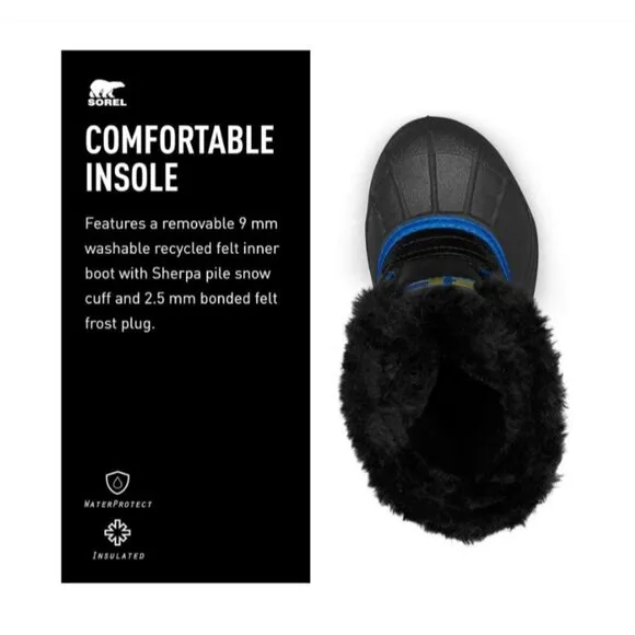 SOREL Little Kid 8 Snow Commander Insulated Waterproof Winter Boots Blue Black