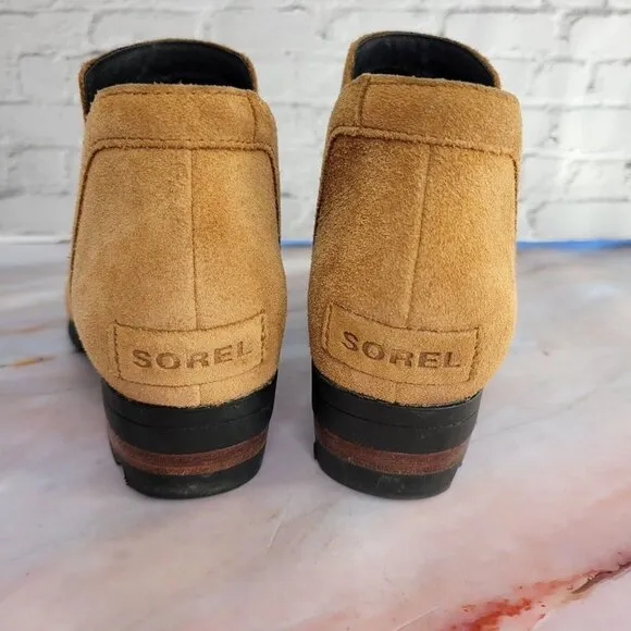 Sorel Lolla Boots Waterproof Suede Cut Out Ankle Booties Womens Size 5.5 Tan
