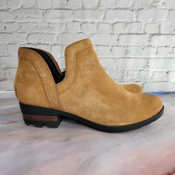 Sorel Lolla Boots Waterproof Suede Cut Out Ankle Booties Womens Size 5.5 Tan