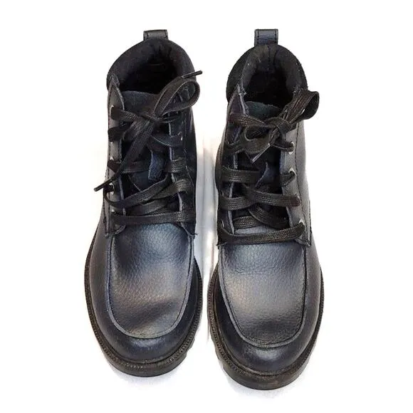 Sorel Madson Moc Toe Waterproof Boots Lace-Up Leather Black Youth Kids US 3 UK 2