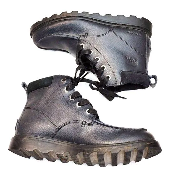 Sorel Madson Moc Toe Waterproof Boots Lace-Up Leather Black Youth Kids US 3 UK 2