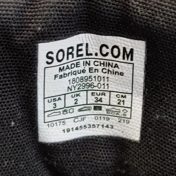 Sorel Madson Moc Toe Waterproof Boots Lace-Up Leather Black Youth Kids US 3 UK 2