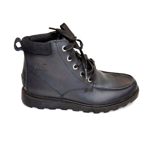 Sorel Madson Moc Toe Waterproof Boots Lace-Up Leather Black Youth Kids US 3 UK 2