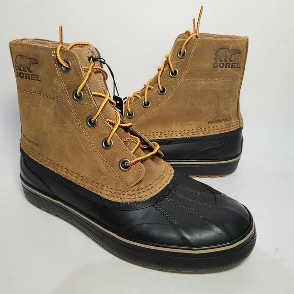 Sorel Men's Duck Boots Cheyanne Metro Lace WP Winter Elk/Black leather sz 9 new