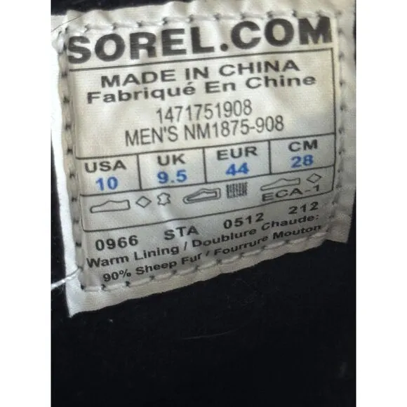 Sorel Mens NM1875-908 Waterproof Winter Boots Size 10 Black &amp; Brown