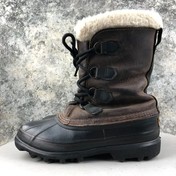Sorel Men's Size 6 Bighorn Dark Brown Black Leather Lace-Up Lined Winter Boots