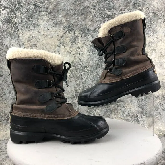 Sorel Men's Size 6 Bighorn Dark Brown Black Leather Lace-Up Lined Winter Boots